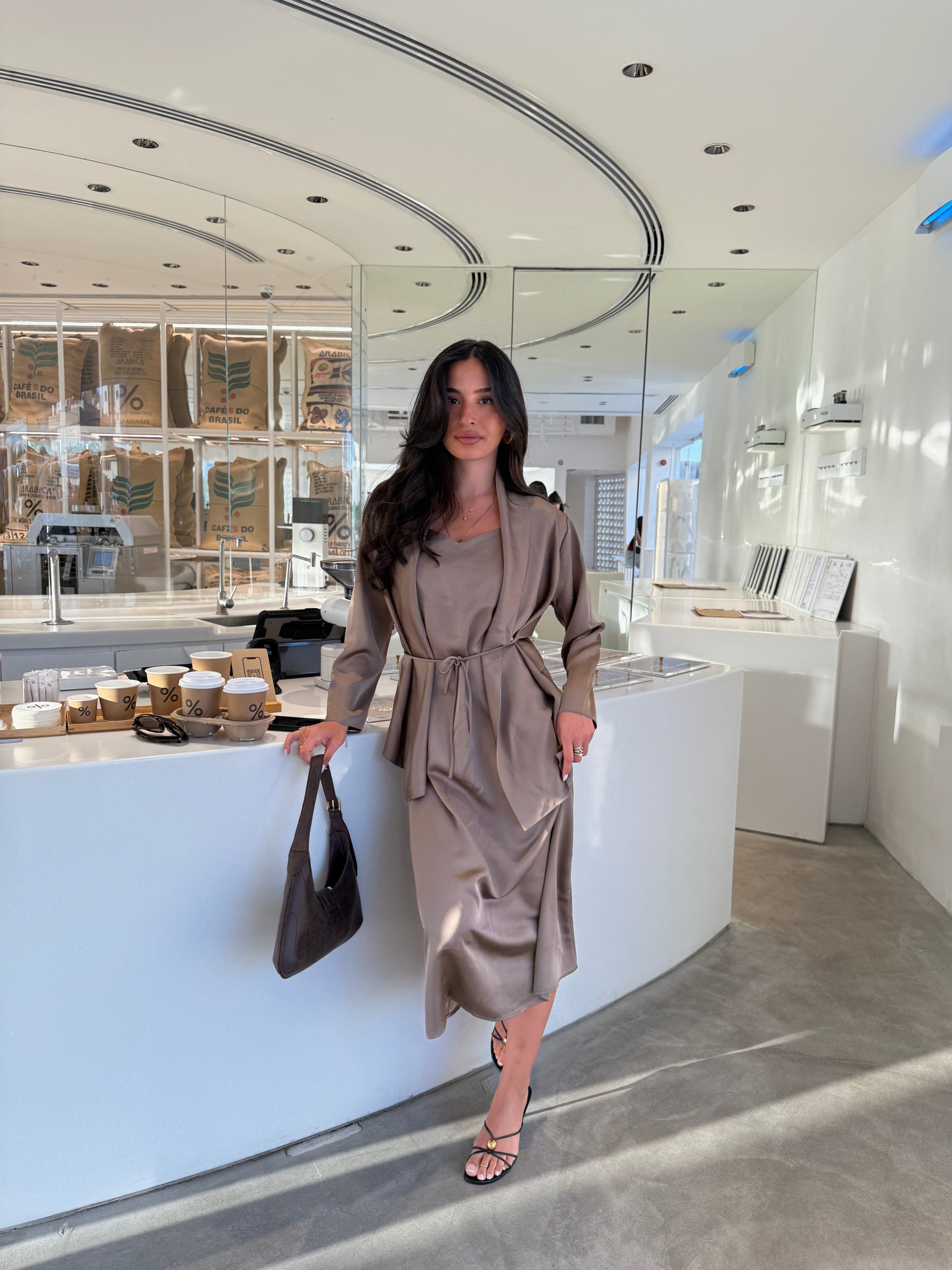 Satin dress with cardigan ✨