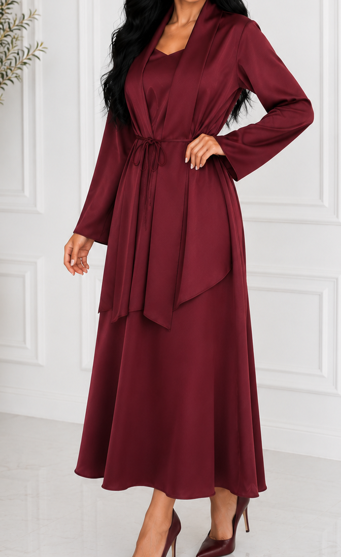 Satin dress with cardigan ✨